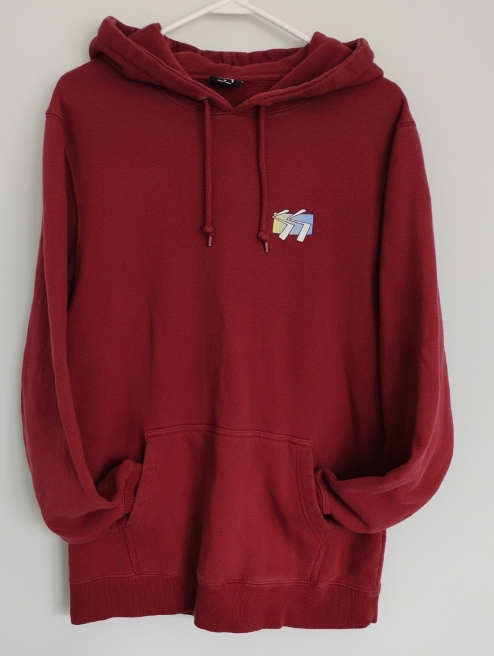 Stussy SS Cube Logo Hoodie Maroon Burgundy Retro Graphic EUC Streetwear Size M